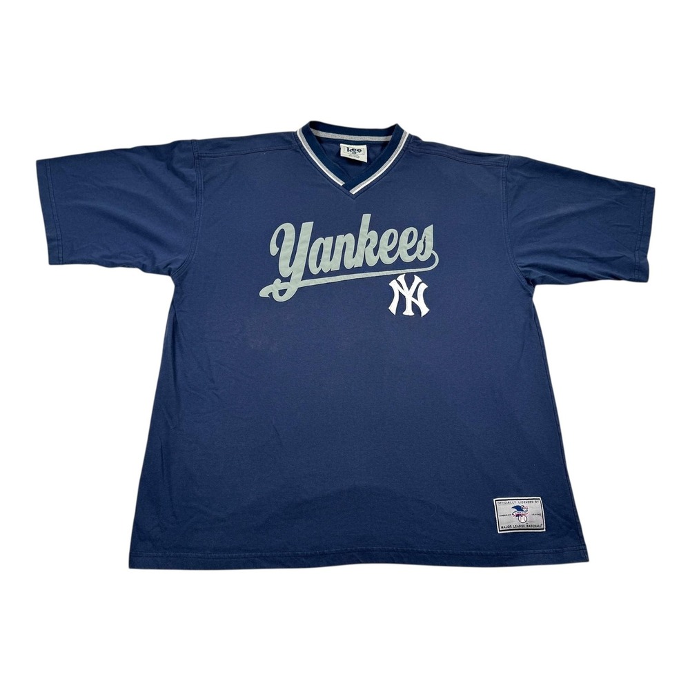 New York Yankees Shirt Mens XL Lee Sport MLB Baseball V-Neck Script Navy